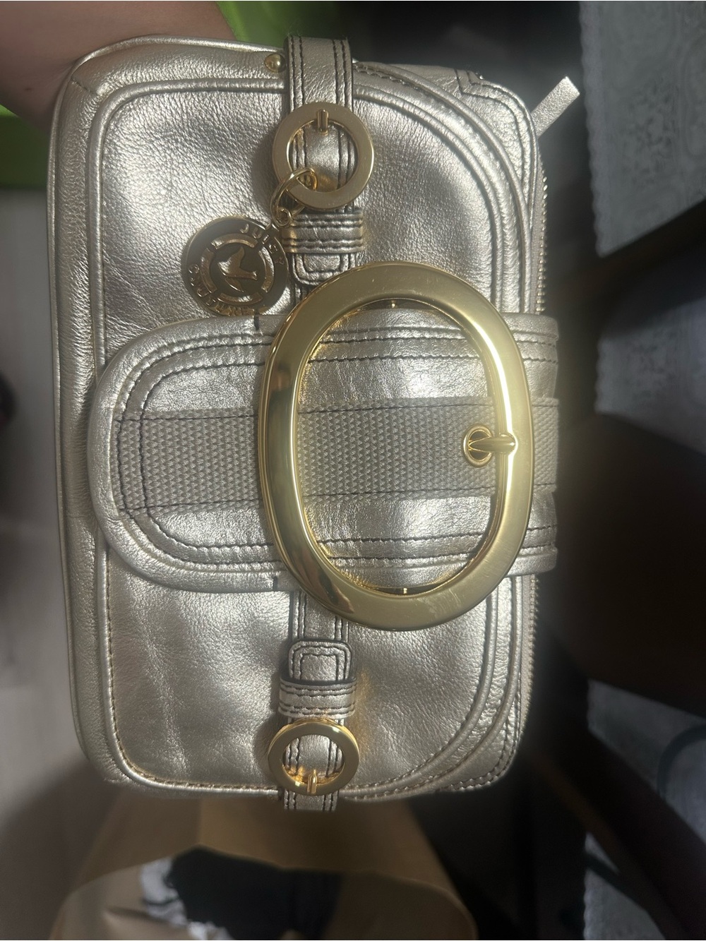 Juicy Couture Metallic Gold Crossbody Bag with Large Oval Buckle